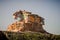 old abandoned structure on devils slide cliffs on pacific ocean