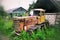 Old abandoned tracked tractor in russia