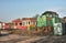 Old abandoned trains at depot in sunny day