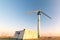 Old abandoned wind turbines in the desert landscape