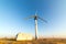 Old abandoned wind turbines in the desert landscape