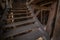 Old abandoned wooden church and its interior, partially demolished