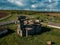 Old abandoned wooden ruined Russian church in Kamenka, Kursk region, aerial view