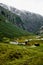 Old abandonned mountain village with colorful houses in a valley in Norway