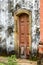 Old and aged historic wooden church door