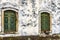 Old and aged historic wooden church windows