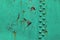 Old aircraft green painted aluminum texture with rivets