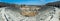 Old amphitheater in Side, Turkey. Panorama view photo. Ruins of ancient city