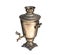 Old ancient chrome samovar contaminated with soot and grease, on a white isolated background