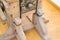 Old ancient medieval wooden mechanism, machine with gears and ha