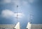 Old antenna for television with blue sky