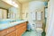 Old antique bathroom with blue tiles.