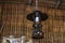Old antique lamps, wooden background