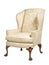 Old antique wing arm chair upholstered  cream isolated on white