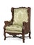 Old antique wing arm chair upholstered  green  isolated on white