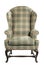 Old antique wing arm chair upholstered  green  isolated on white