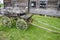 Old antique wooden broken chariot for transport with classic rusty ride fascilities in northern Sweden