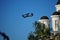 Old Antonov airplane on blue sky