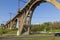 Old  arch  monolithic concret railway bridge close-up