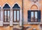 Old arched windows of Venetian house