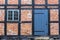 Old architecture blue doors detail in Ystad in Sweden