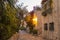 Old area Mishkenot Shaananim in Jerusalem in the evening,