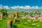 Old Armenian cemetery Noratus with ancient khachkars on the background of beautiful