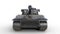 Old army tank, vintage armored military vehicle with gun and turret  on white background, front view, 3D render