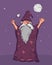 Old astrologer wizard ready to cast spell, cartoon style vector illustrationï¿½