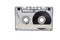 Old audio cassette isolated on white. Dusty damaged audio cassette, historical sound recording on magnetic tape.