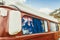 Old Australian camper van with flag of Australia