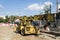 Old auto crane on a streetcar construction site