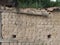 Old Balkan house clay wall. Vintage village clay bricks wall