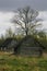 Old barn scene in western Russia. rustic old farm building. old rustic barn. Pskov oblast, Northwest part of Russia, Europe.