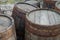 Old barrels in a village in Alsace