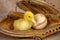 Old baseball glove and easter duckling