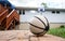Old baskeball on the patio