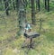 Old battered chair in the forest.