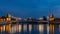 Old beautiful bridge during sunset over Odra river