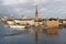 Old beautiful buildings in Riddarholmen by the sea in central St