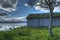 Old beautiful weathered boathouse near ocean