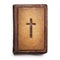 Old Bible Cover, Vintage Leather Front Book Texture with Cross,