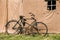 Old Bicycle Parked Next To Large Soviet Military Canvas Khaki Tent