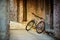 Old bicycle parked on the street of Corniglia, nestled in the middle of the five centuries-old villages of Cinque Terre, Italian