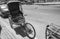 Old bike rickshaw rikshaw trishaw Bangkok Thailand black and white