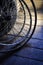 Old bike wheels in dusty shed