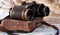 Old binocular with antique book