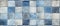 Old blue vintage, worn geometric and shabby mosaic, ornate patchwork with floral motifs on porcelain stoneware tiles, Ai Generated