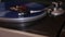 old blue vinyl record with clipping path. DJ Turntable with Vinyl Record  Playing  Top View.