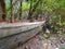 Old boat, parked on the soil in the mangrove forest.